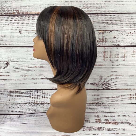 Rita Short Bob Wig F1B/30 Black & Brown w/ Bang Classic Cap Adjustable Synthetic - Picture 4 of 7